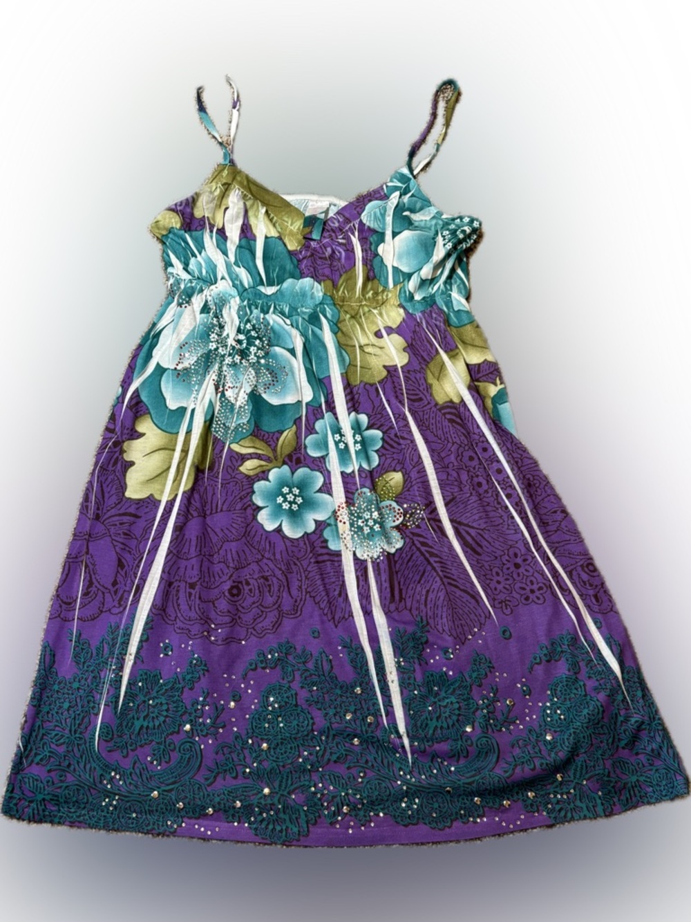 E73 Press Apparel Floral Spaghetti Strap Sundress in Purple & Teal, Size L